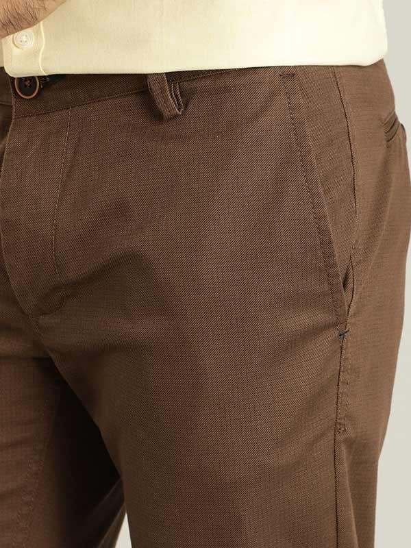 Indian Terrain Men's Slim Fit Solid Brown Trousers